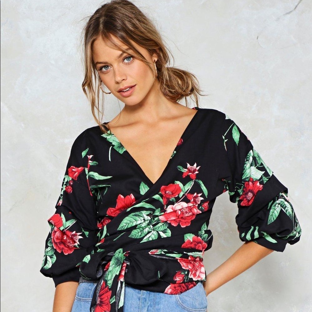 Ruffle Sleeve Wrap Top